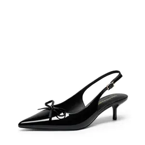 Dream Pairs Women's Kitten Heel Pointed Toe 2.17 Inch Low Slingback Bow Tie Pumps Cute Comfortable Chic Classic Date Shoes for Girls Summer Spring Footwear Dress Shoes All Day Wear