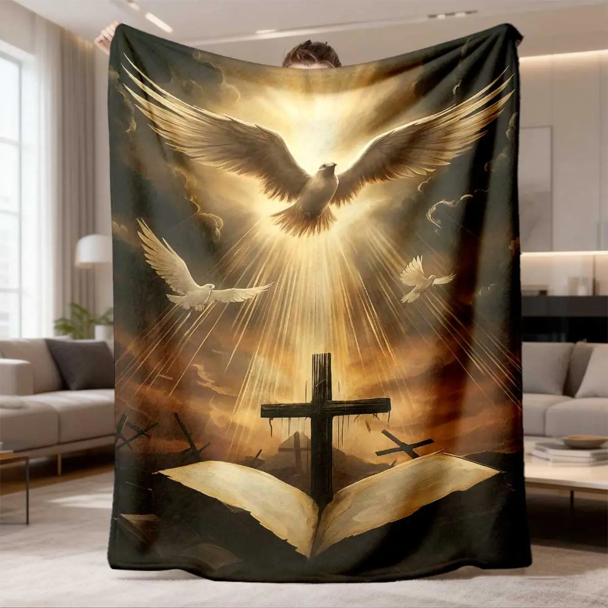 Christian Inspirational Prayer Blanket – Holy Spirit Dove & Cross Bible Verse Throw Blanket, Religious Faith Comfort Gift for Men & Women, Easter Christmas Baptism Home Decor 2026