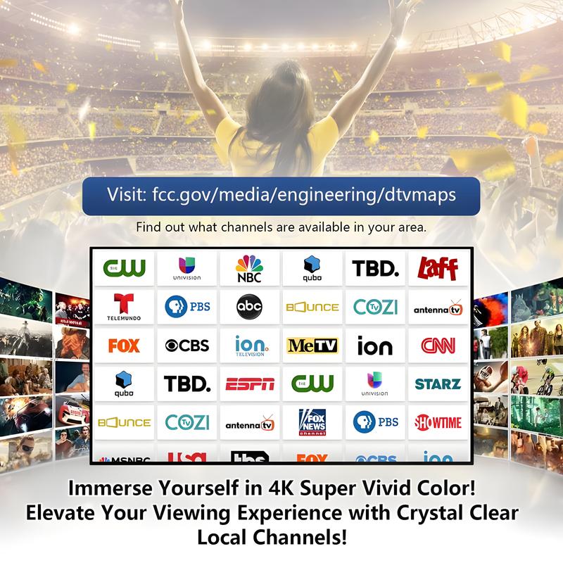 Indoor HDTV Antenna with 3M-Stick Base Long Range Amplified TV Antenna with Signal Booster for Free Local Channels Signal Reception May Vary by Area & Strength