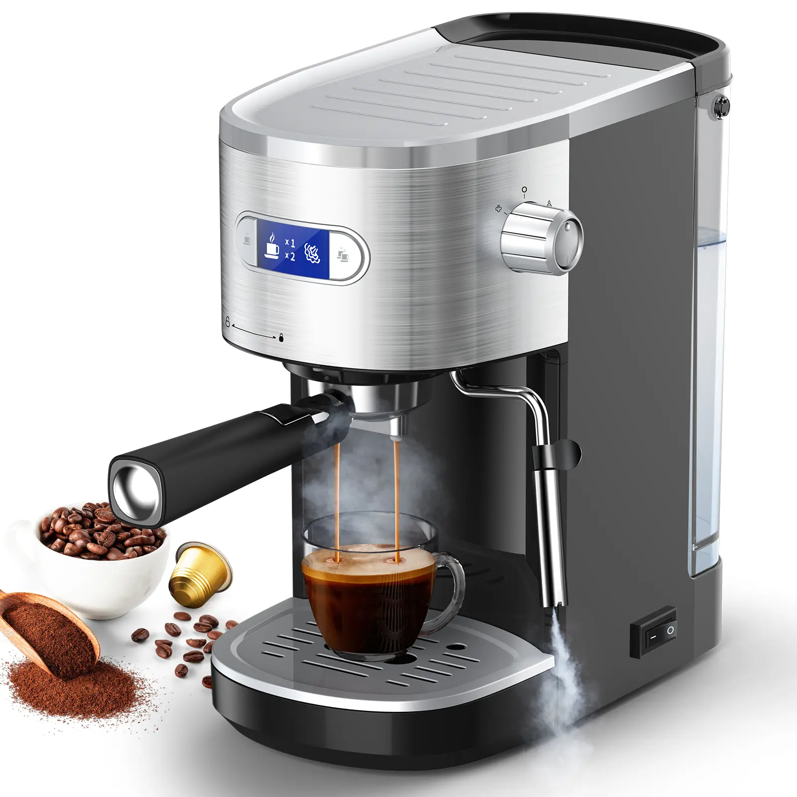 COWSAR 20-Bar Semi-Automatic Espresso Machine - Nespresso Capsule Compatible, 45 oz Removable Water Tank, Milk Frother Steam Wand, 1350W, Coffee Oil Extraction, Compact Automatic Portable, Home Use for Café-Style Lattes, Cappuccino Coffee Machine, Cappucc
