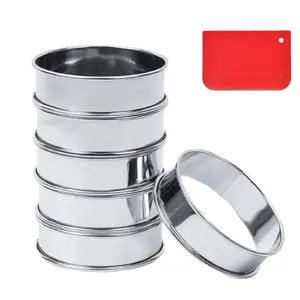 6Pcs English Muffin Ring Set with 1pc Scraper Kit, 4-inch Multipurpose Stainless Steel Ring Set. Circle Egg Ring, Cooking Rings, Pancake, Crumpet Rings, Brioche Molds, Tart Ring