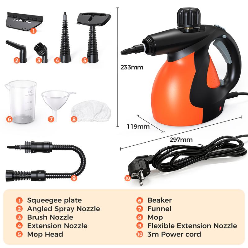 Handheld Multi-Surface Natural Steam Cleaner with 9 pcs Replacement Parts , Multi-Purpose Steamer for Home Use, Kitchen and Car