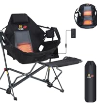 Heated Hammock Camping Chair, Swing Chair, Folding Rocking Chair, Camping Chair, High Back with Stand, Cup Holder, Side Pocket, Heavy Duty 10000mAh Power Bank Included