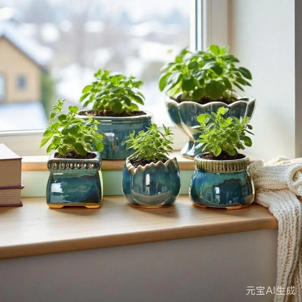 5-piece set June Snow Green Plant Succulent Pottery Shrub Ceramic Balcony Tray for Home Use Coarse Terracotta Pot Small Root-Controlled Type Terracotta Pot