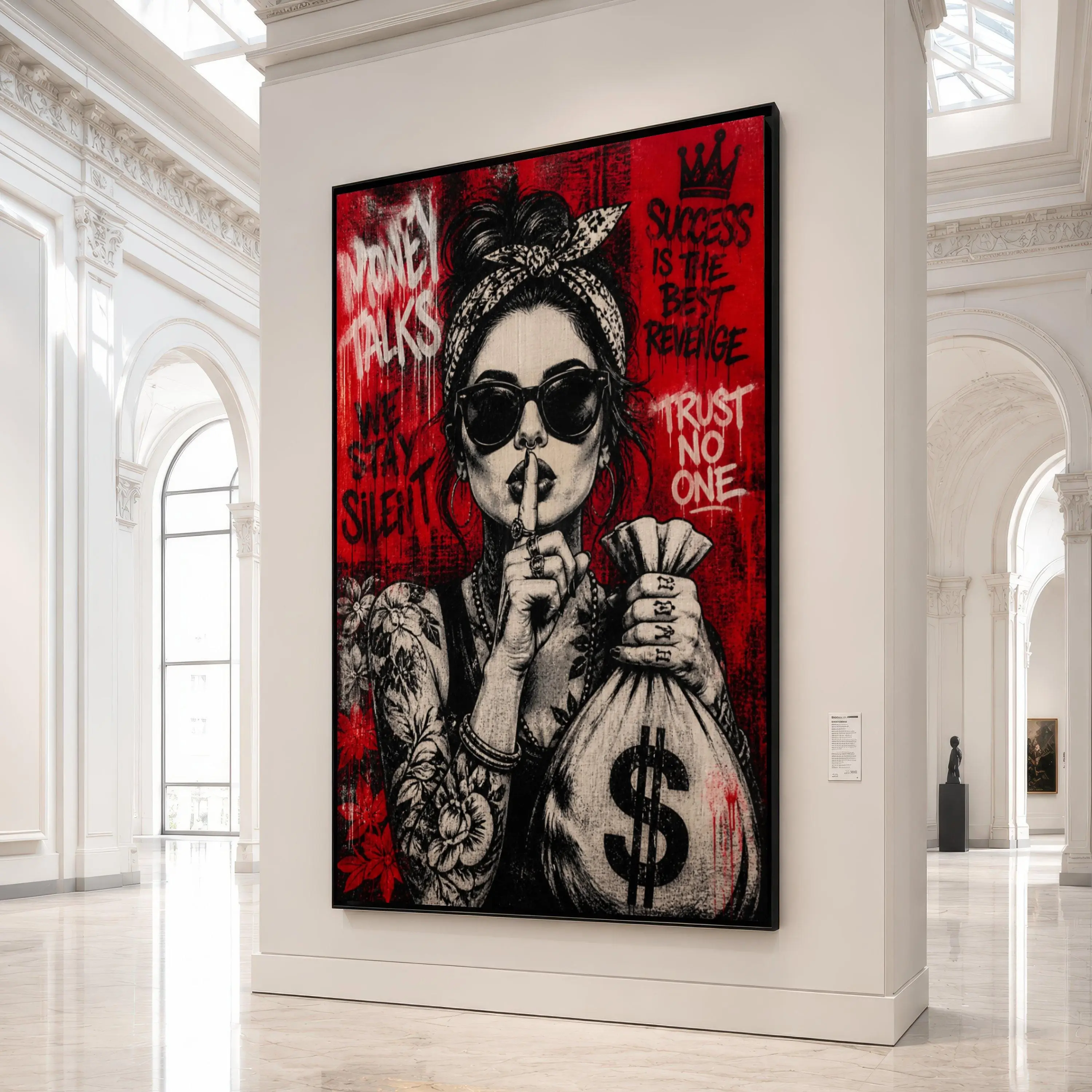 Bold Woman with Money Bag , Urban Street Art Wall Decor, Money Talks Quote , Motivational Typography , Modern Home