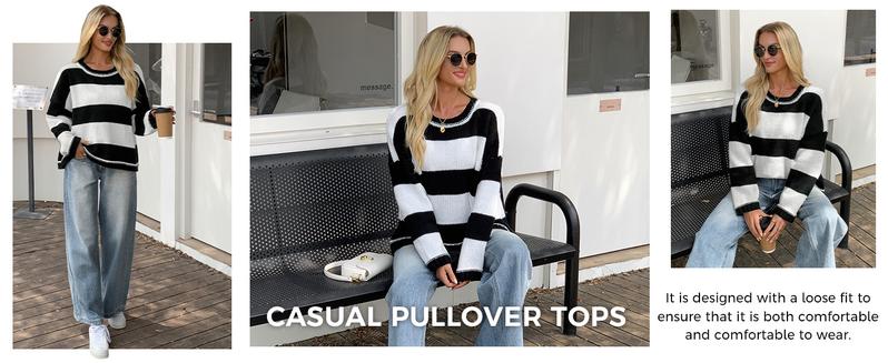 FISOEW Womens Oversized Sweaters Casual Long Sleeve Color Block Crewneck Knitted Loose Fall Pullover Tops Womenswear Knitwear Fit Comfy #TikTokShopHolidayHaul Soft Overall Everyday