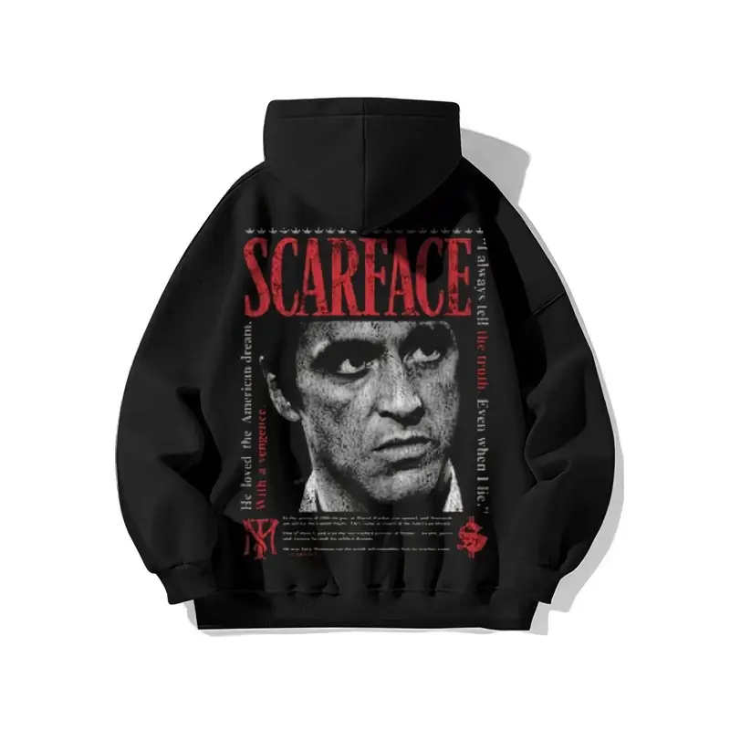 Men'S Graphic Hooded Sweatshirt - Tony Montana Quote & Iconic Face Print, Cotton Blend Pullover With Long Sleeve Casual Winter Wear For Fans, Retro Style Drawstring Hood, romwe evolution hoodie slim fit baggy unknown pathfinder  uniform urban  apparel