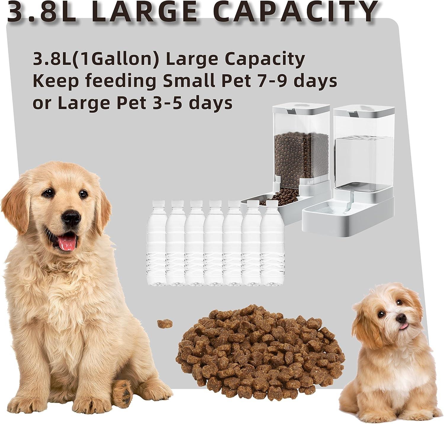 Pet Automatic Feeding and Drinking Set, One Feeder and One Water Feeder with Automatic Adjustment for Daily Feeding of Cats, Dogs and Other Pets Water Bottle with Accessories Dispenser Dry Food Animal