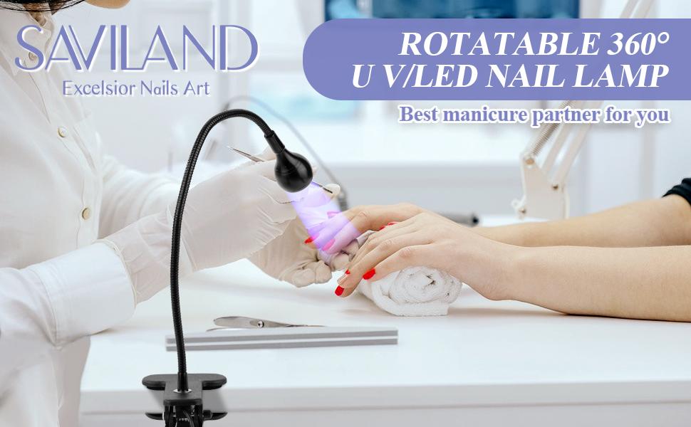 SAVILAND Mini LED Nail Lamp: USB-Powered Rotatable Gel Nail Dryer with Flexible Clip, Quick-Cure UV Light for Gel Polish and DIY Manicures