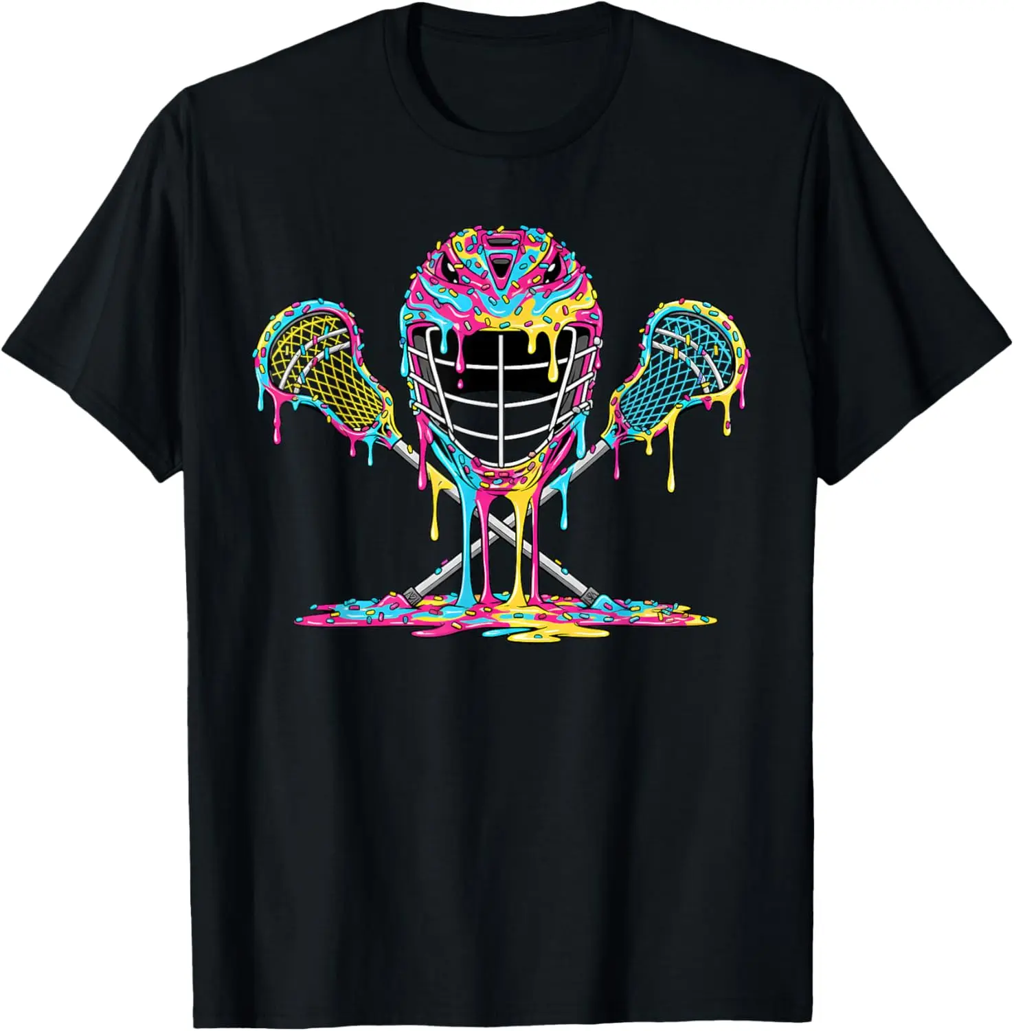 Lacrosse Drip Ice Cream Lax Helmet Sticks Sport Player T-Shirt - Crewneck Men Women Youth Boys Girl T-shirt Cotton Fabric