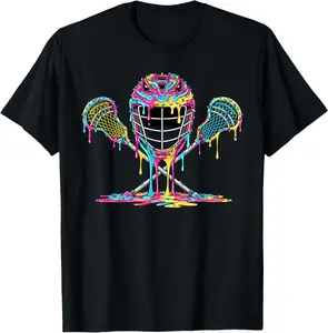 Lacrosse Drip Ice Cream Lax Helmet Sticks Sport Player T-Shirt - Crewneck Men Women Youth Boys Girl T-shirt Cotton Fabric
