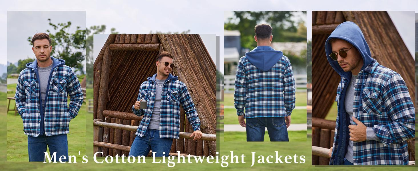 COOFANDY Men's Quilted Lined Flannel Shirt Jacket with Hood Long Sleeve Plaid Shirt Jacket