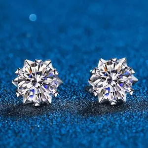 1ct/2ct 925 silver moissanite Diamond stud earring Luxurious temperament, snowflake earrings for women, six claw earrings for women, shining brightly,J013E jewelry  gifts