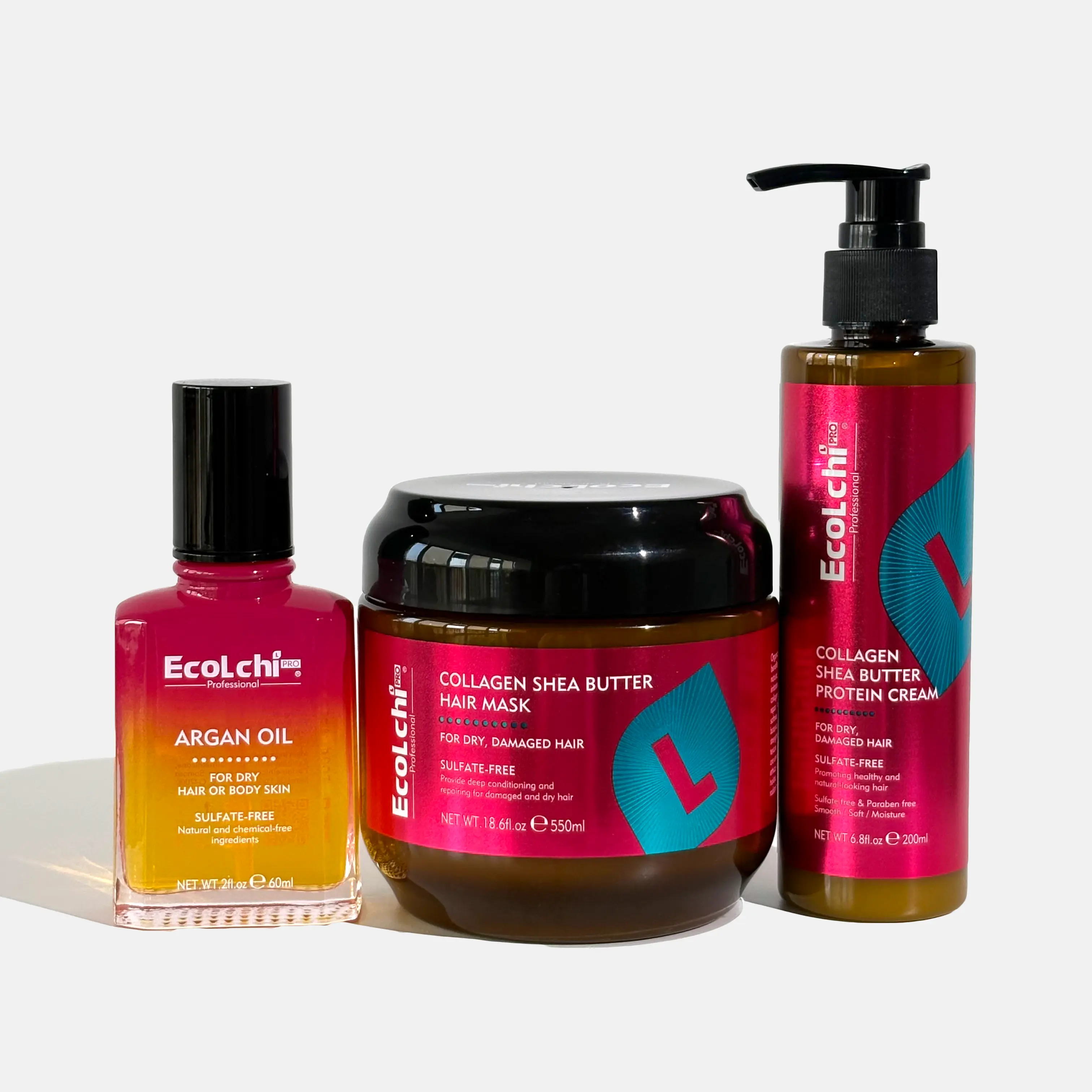 ECOLCHIPRO Collagen Shea Butter Hair Mask Set with Lightweight Hydrating Argan Oil Leave-In Conditioner Moisturizer, Deep Repair Treatment for Dry Damaged Hair, 18.6+2+6.8 fl oz Haircare for Glossy Results