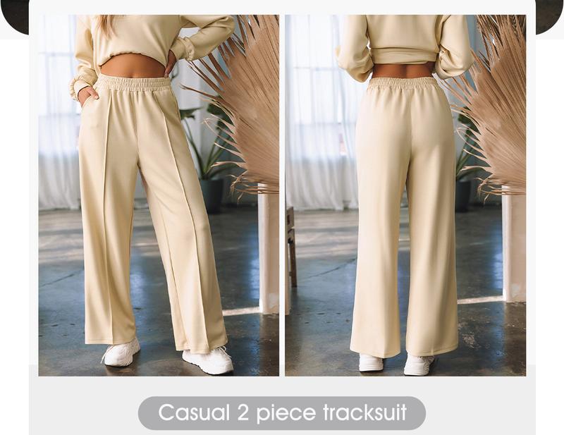 Aleumdr Women's Two-Piece Outfit Half-Zip Sweatshirt & Wide Leg Sweatpants Tracksuit for Autumn Sportswear Running Fitness Loungewear Set