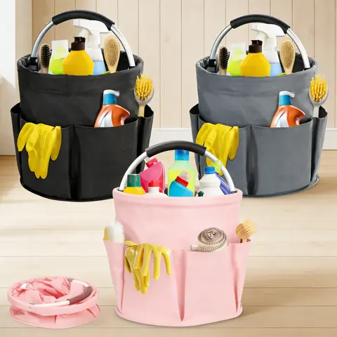 1-Pack 17L High-Capacity Collapsible Laundry Hamper Basket - 600D Oxford Fabric, 6 Side Pockets, Handles, Waterproof, Durable, Foldable, Rubber, Collapsible Storage Baskets for Camping, Home Multi Functional Storage Organizers