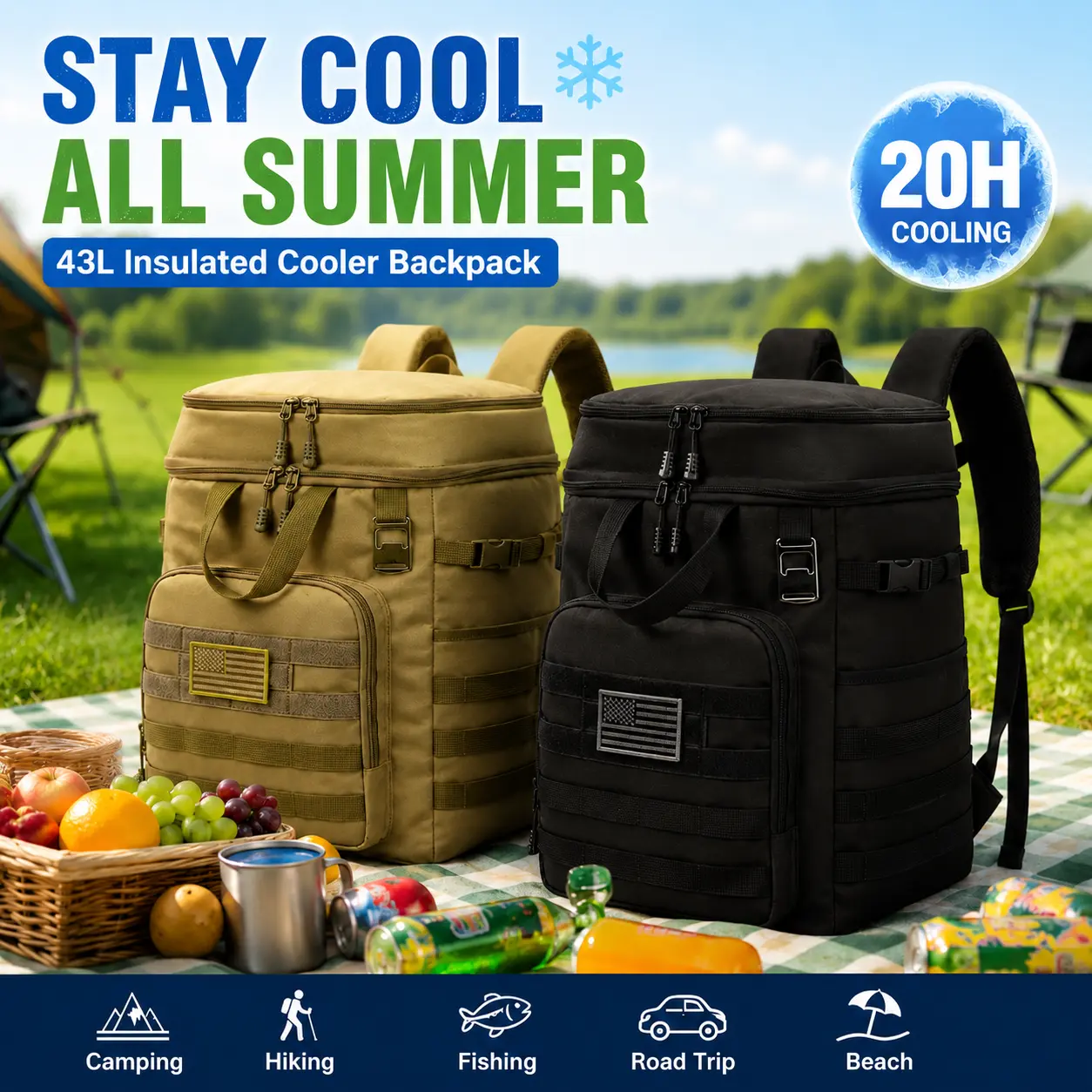 HP Hope 43L Dual Compartment Cooler Backpack, Soft Polyester Insulated Carrying Bag with Padded Shoulder Straps, Leakproof for Camping & Sports, Insulated Thermal Bag, Ice Retention Cooler, Multi-Compartment Cooler Bags sohochic