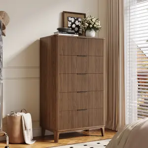 TOKSOM Home 5 Drawer Dresser for Bedroom Stylish Tall Dressers Storage Shelves Small Dresser for Closet Makeup Large-Capacity Storage Cabinet Can Hold Toys and Books,It is Available in Natural Wood Color or Walnut Wood Color
