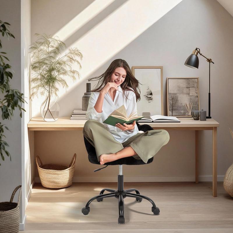 Vanity Chair with Wheels,Cute Cat Paw Office Chair with Back,360°Rotating Height Adjustable Armless Chair in Vibrant Color-Blocking,Small Desk Chair,Plush Cushion for Bedroom,Make-Up Room Home Office