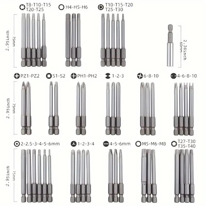50pcs 75mm Extra Long Magnetic Screwdriver Set, Special-shaped Cross Slotted Hexagonal U-shaped Screwdriver Extension Rod Electric Drill Set Tool 50pcs 75mm Extra Long Magnetic Screwdriver Set, Special-shaped Cross Slotted Hexagonal U-shaped Screwdriver Extension Rod Electric Drill Set Tool