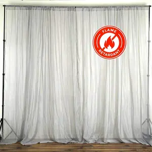 2 Pack 5ftx10ft Silver Chiffon Backdrop Drape Curtains, Durable Flame Resistant Sheer Organza Event Divider Panels With Rod Pockets