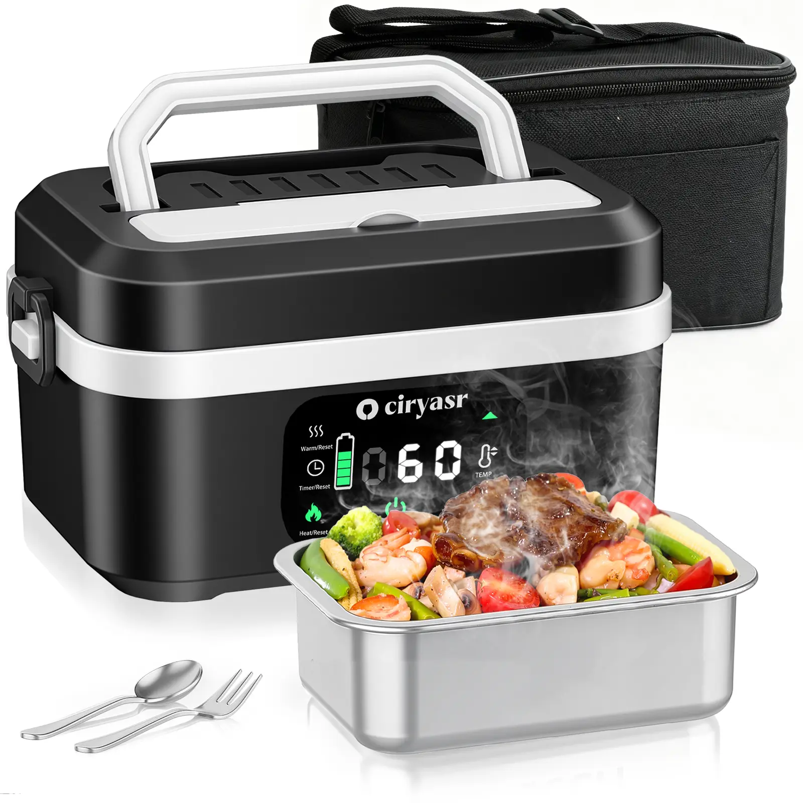 Heated Lunch Box with 20000mAh Battery,Cordless Electric Food Warmer with Scheduled Heating & Digital Display,Portable Rechargeable Lunch Heater for Work, Office, Travel, Camping,Suitable for Adults and Children#SummerWins