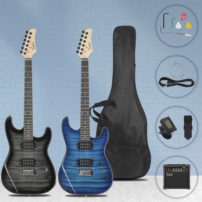 Electric Guitar Beginner Kit, Solid Body 39" Full Size Electric Guitar H-H Pick Up for Starter, with 20W Amp, Bag, Digital Tuner, Capo, Strap, String,Cable, Picks