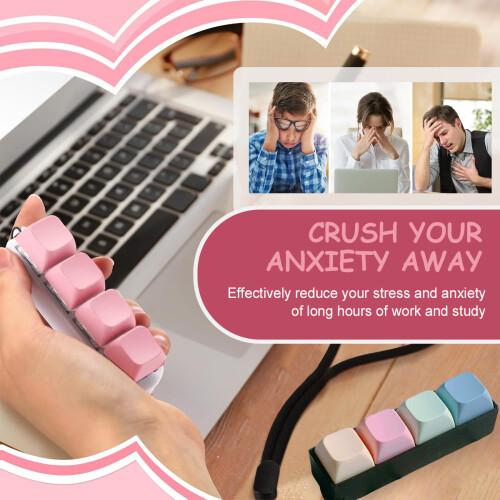 4 Keyboard Fidget Toy, 4-in-1 Keyboard Button Clicker Keychain Office Fidget Toys for Desk, Decompression Clicker Keyboard Fidget for Adults Stress Relief Pass Time