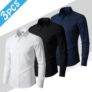 Men’s 3-Pack Versatile Dress Shirts – Durable Fabric, Wrinkle-Resistant & No-Iron Needed, Perfect for Business Meetings and Everyday Wear