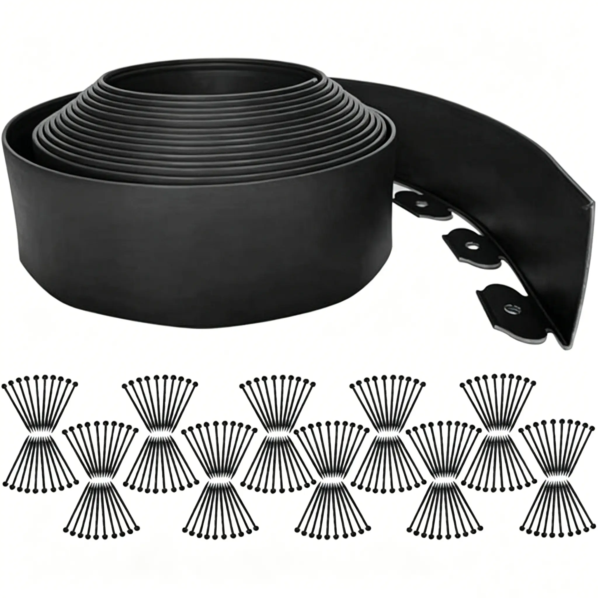 Black Plastic Outdoor Flexible Garden Border Landscape Edging Kit (900in/75ft) - No-Dig, Easy to Install & Maintain, Includes Special Anchoring Tips for Modern Home Gardens