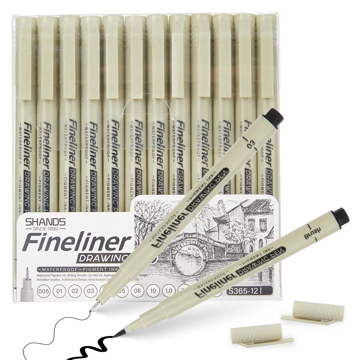 SHANDS 12 Professional Fineliner Drawing Art Pens 12 Black Waterproof Pigment Ink Set Archival Inking Markers for Sketching, Manga, art pen Anime & Watercolor  Precision Fine Line & Brush Pens for Zentangle, Calligraphy & Technical Illustration tiktokshop