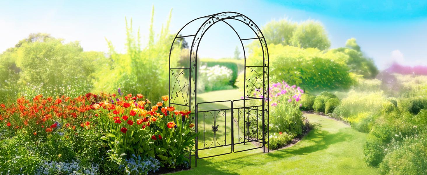 VINGLI Garden Arbor Arch, Wedding Arch Archway for Ceremony Party, Trellis for Plant Climbing, Christmas Decorations Pergola for Backyard, Lawn, Patio, Yard (Arbor with Gate)