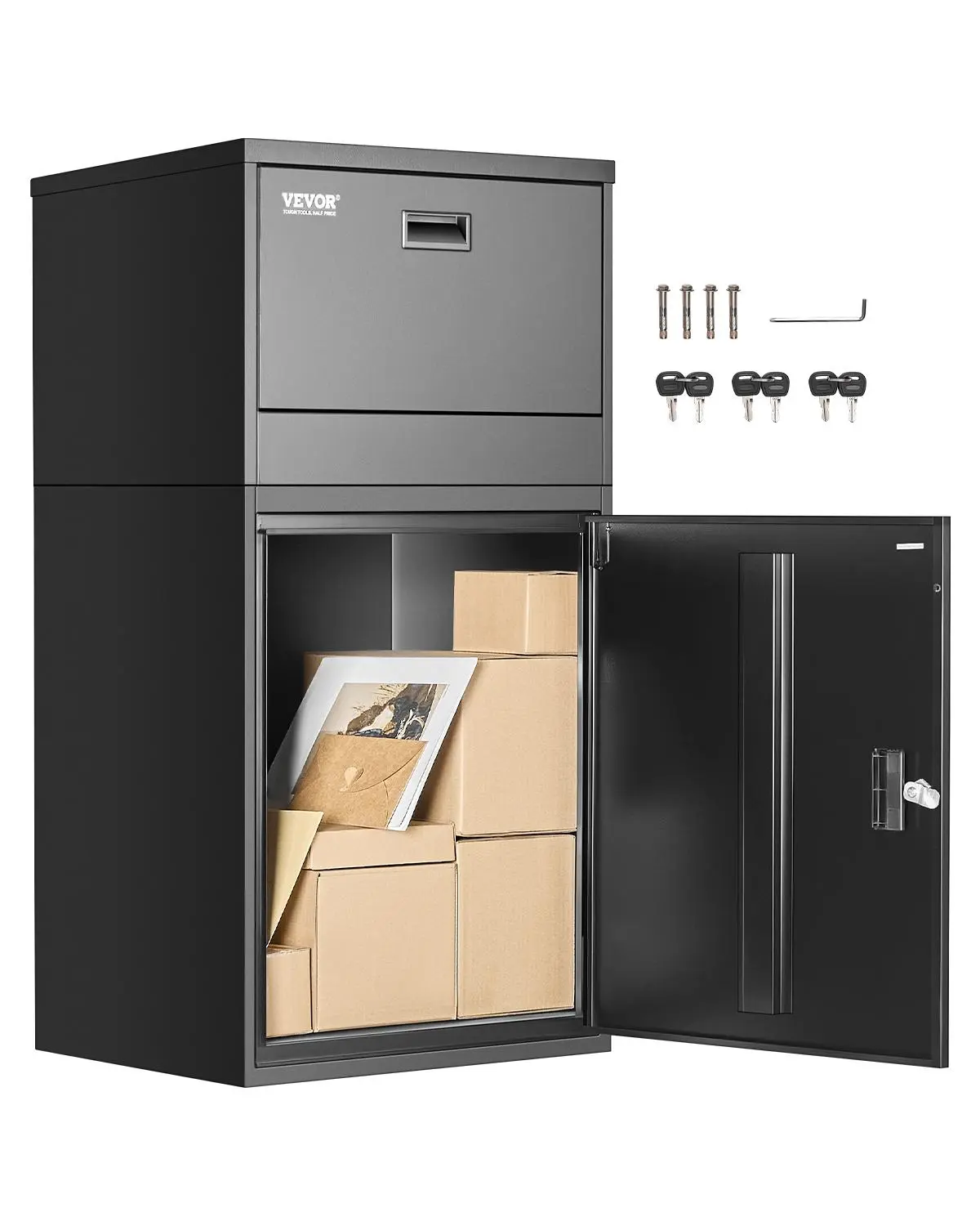 【Summerfinds】VEVOR Package Delivery Boxes for Outside,38.6 in Mailbox for Parcel with LockGalvanized Steel Package Drop Box with Anti-Theft DesignWeather-Resistant Package Mailbox for Home and OfficeBlack