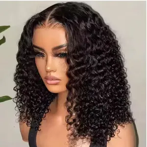 Wear and Go Glueless Wig, 12 Inch, Human Hair, Water Curly Bob, 30 Second Install, for Black Women