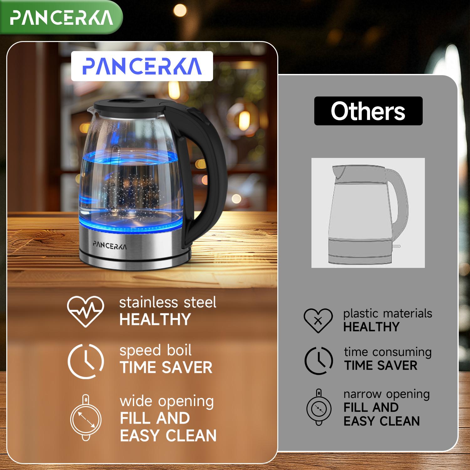 PANCERKA Electric Kettle 1.8L, 1000W Fast Boiling Tea Kettle with Auto Shut-Off, Wide Opening & BPA-Free, Stainless Steel Inner Lid & Filter for Home, Office, Tea, Coffee PANCERKA Electric Kettle 1.8L, 1000W Fast Boiling Tea Kettle with Auto Shut-Off, Wide Opening & BPA-Free, Stainless Steel Inner Lid & Filter for Home, Office, Tea, Coffee