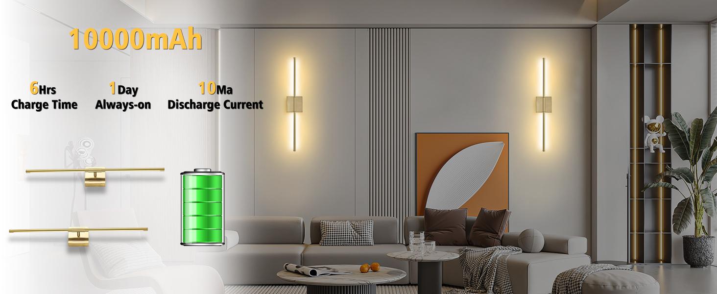 echosari Battery Operated Wall Sconces, Rechargeable Dimmable LED Wall Lights with Remote & Timer, 350° Rotatable Wireless Sconce Lamps for Bedroom, Hallway & Living Room Decor
