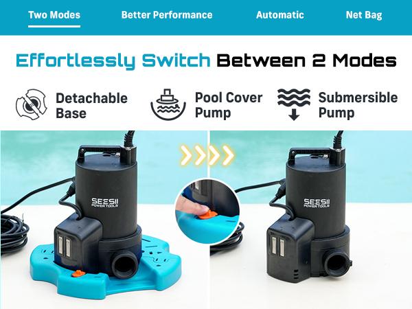 SEESII 1/3HP Pool Cover Pump Automatic On/Off 3035GPH Submersible Water Pump with Filter Net 25ft Cord Check Valve for Swimming Pool Hot Tubs Pond#SummerVibes