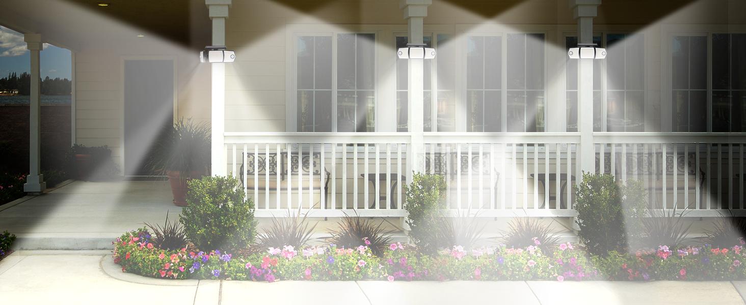 VIVOHOME Linkable Solar Flood Lights Outdoor, 2 Adjustable Motion Sensors Security Lights with 3 Heads, 2500LM, IP65 Waterproof, Solar Powered for Outside, Yard, Porch, Patio