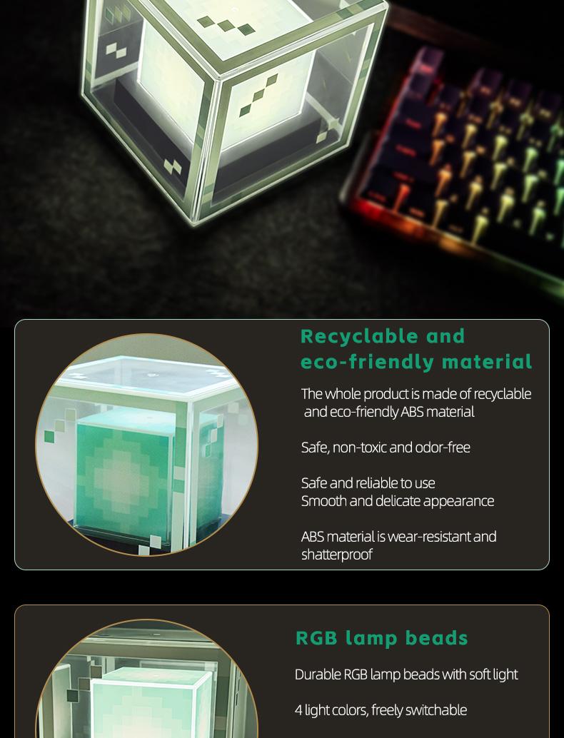 Pixel Style Beacon Night Light Four Color Changing RGB Lamp Beads Eco Friendly Material Type C Charging for Enhanced Gaming Atmosphere