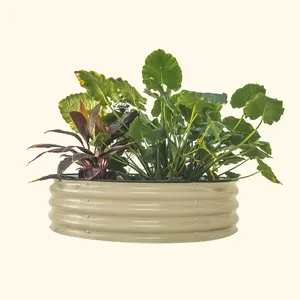 Whiskey Barrel Planter 11" Tall 42" Wide Round Metal Raised Garden Bed Kit for Small Veggie Patches