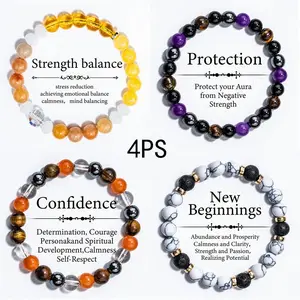KROAFA handcrafted alternative therapy bracelets—bring peace and tranquility. Set of 4 bracelets that enhance intuition and creativity. Jewelry suitable as a gift symbolizes new beginnings, abundance, prosperity, and flexibility. Suitable for both men and