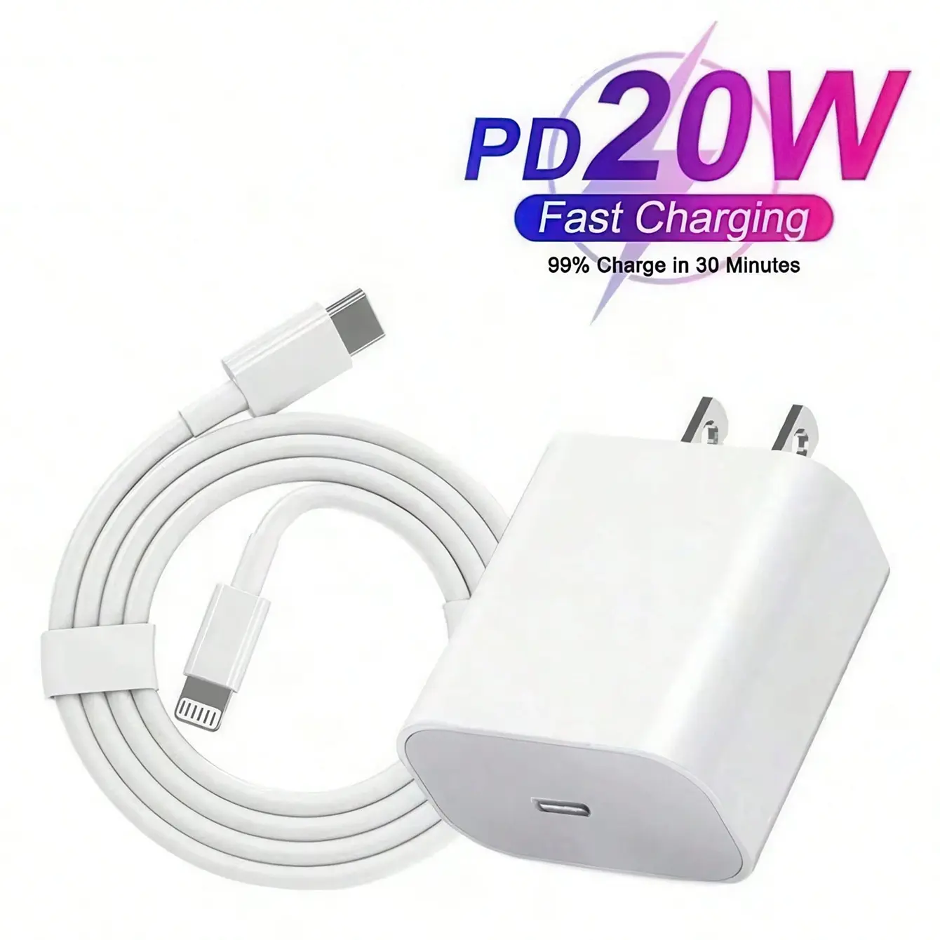 20W PD Fast USB Charging Wall Charger + 100cm Type-C to Lightning Data Cable, Efficient Charging, Compatible with iPhone 14 Pro Max/14 Pro/14 Plus/14/13/12/11/XR/XS Max/8/7 Plus, PD Power Adapter