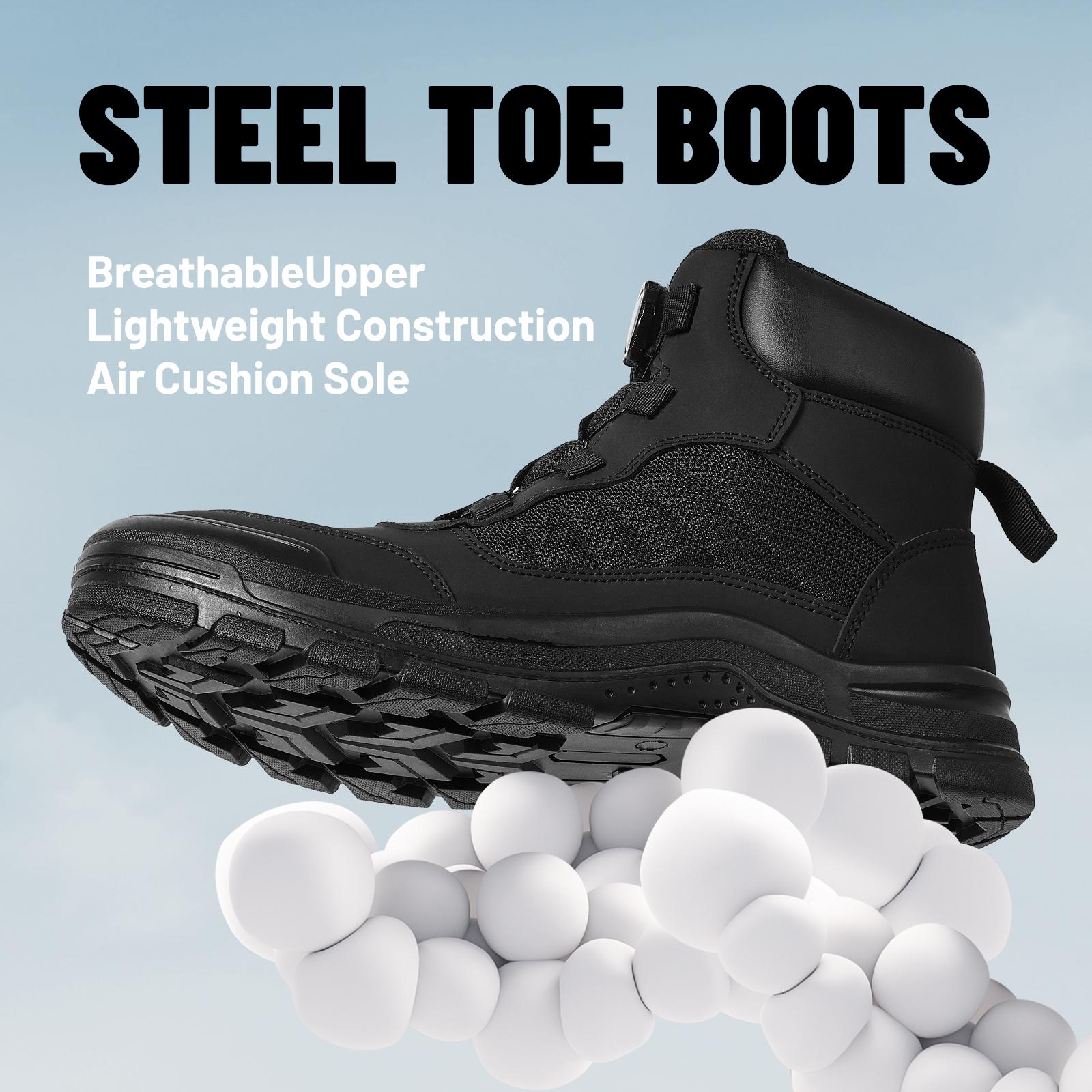 Steel Toe Boots for Men Women- Work shoes Stylish & Comfortable Safety Boots with Rotating Buckle Anti-Puncture Slip-Resistant Design Industrial Construction Puncture Proof Indestructible High Top Tactical Work Boots