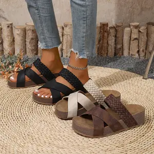 Women's Retro Braided Wedge Slide Sandals | Thick Sole Comfortable Summer Beach Shoes