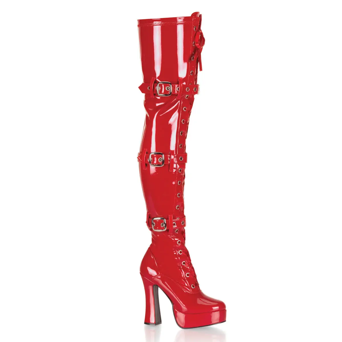 Women's Over-the-Knee Platform Heel Boots - Electra-3028, Buckle Detailing, Lace-Up Footwear