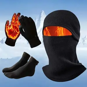 3pcs Winter Essentials Set: Touchscreen-Friendly Gloves, Thick Fleece-Lined Socks & Windproof Balaclava with Ear Protection