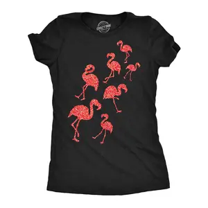 Womens Glitter Flamingos T Shirt Funny Cute Top Vacation Graphic Novelty Tee for Ladies Funny Womens T Shirts Cute Vintage Fashion Casual Ladies T-Shirt Gift Summer Tops for Women Funny Animal Top Women's Black