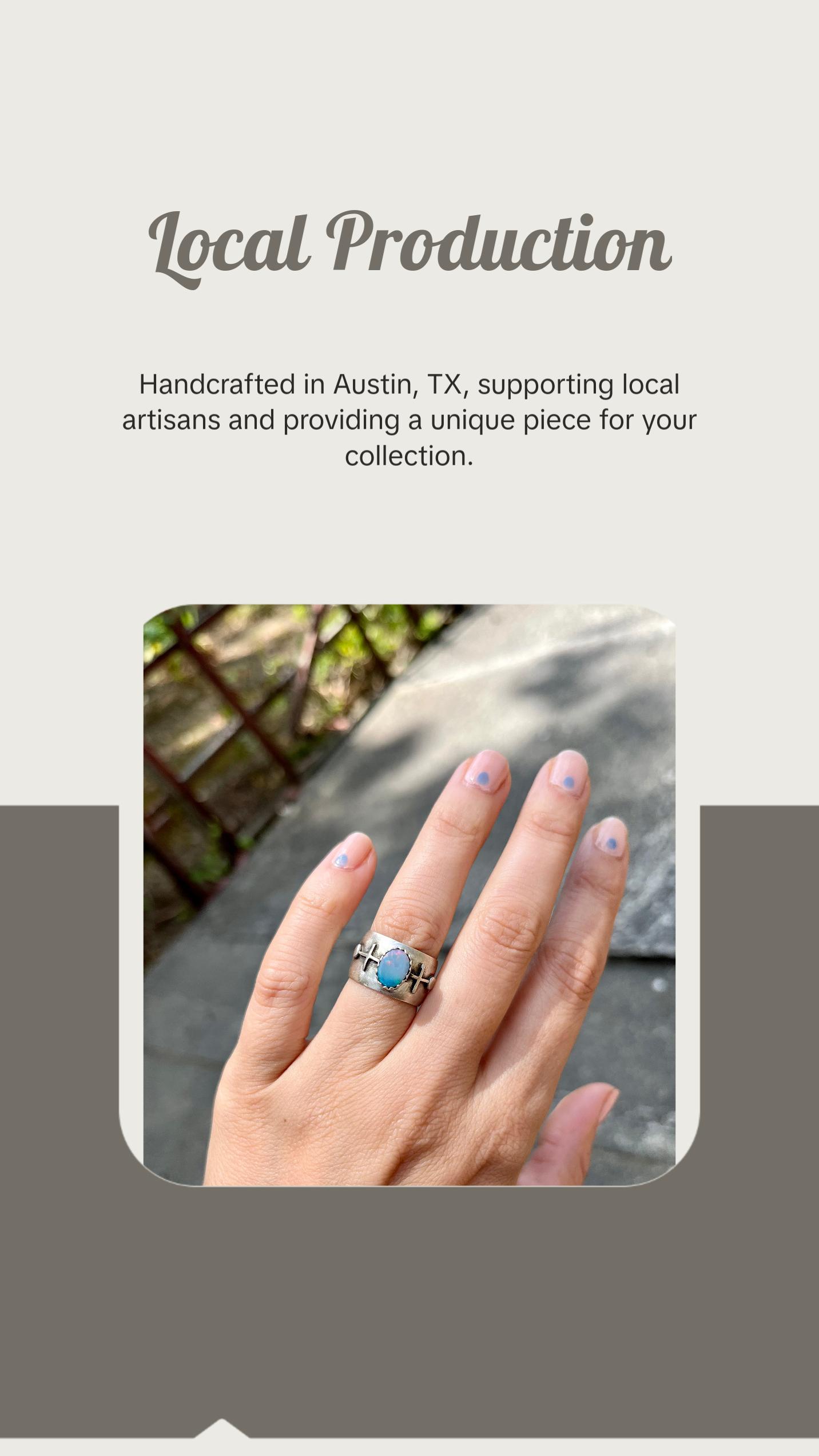 geometric opal domed silver ring - size 6.75