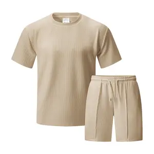 The luxurious casual men's matching short sleeved top and shorts are made of fine ribbed fabric and comfortable regular fit, making them an ideal choice for lazy summer leisure