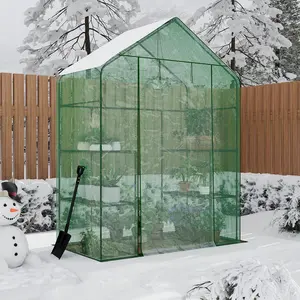 Garvee Greenhouse, 144 x 74 x 190 cm, transparent mini walk-in greenhouse with PE cover and anchor, plant garden, 3 tiers, 4 shelves for indoor and outdoor use